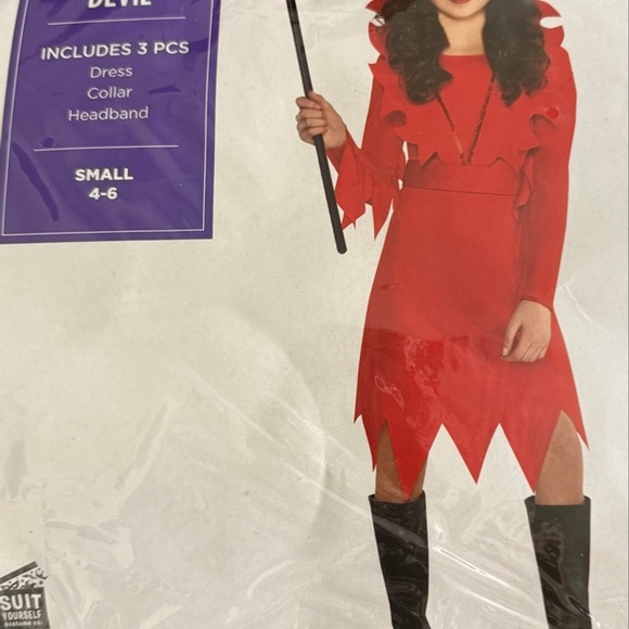 NIB Devious Devil Girls Costume Set Dress/Collar/Headband Red 4-6 - Picture 11 of 12